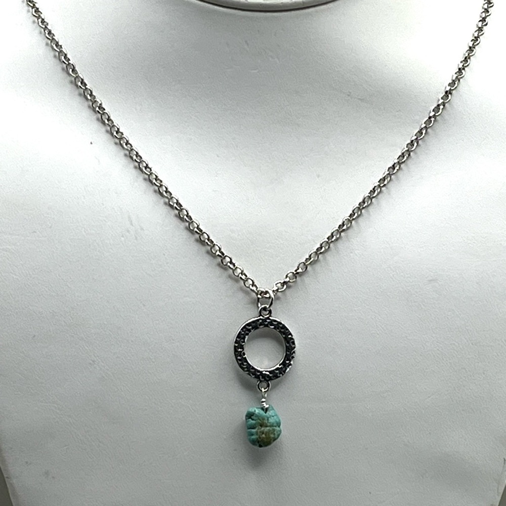 Silver and Turquoise Nugget Pendant Necklace -Elegant Statement Jewelry - Picture 3 of 5